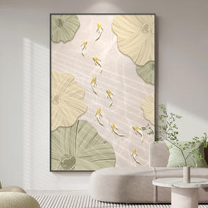 Art mural moderne texturé avec poisson koi et feuille de lotus, effet 3D, <span class=keywords><strong>peinture</strong></span> sur toile, décoration Feng Shui pour salon et <span class=keywords><strong>chambre</strong></span> à coucher - Product Image 3