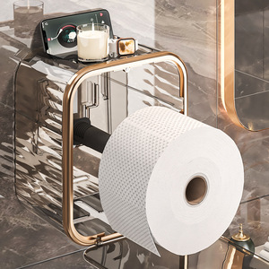 Toilet <b>Paper</b> Holder Rectangular Waterproof Wall Mounted No Drill <b>Tissue</b> Box Bathroom Roll <b>Paper</b> Holder - Product Image 4