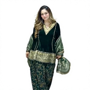 New Designer <b>Party</b> <b>Wear</b> Look Pur Viscous Velvet Embroidery 3 mm Sequence Work Top & Farshi Palazzo With Dupatta set - Product Image 1