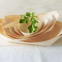 100 pièces/sac, petites assiettes à sushi jetables compostables personnalisées, en bois contemporain, en forme de bateau, pour la restauration et l'usage domestique
