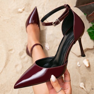 Sandales à talons hauts QLFashion pour femmes, couleur rouge <span class=keywords><strong>vin</strong></span>, chaussures élégantes pour femmes, bout pointu fin, simples - Product Image 1