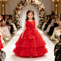 Robe en tulle à volants pour enfants, robe de soirée sans manches, tenue de fête d'anniversaire pour bébé fille, robe de demoiselle d'honneur pour mariage, robe de princesse pour enfants