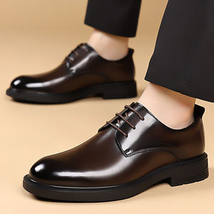 Zapatos Oxford de Cuero Genuino para Hombre, con Punta Redonda y Cordones, Suela de Goma Antideslizante, para Todas las Temporadas, Oficina y Carrera - Product Image 5