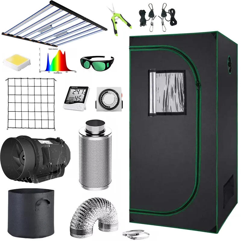 Kit completo de tenda para cultivo de 4x4 pés, 120x120x200cm, casa verde, 6 tamanhos, 350cfm, ventilador em linha, filtro de car