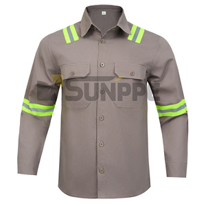 100% di cotone personalizzato Anti-statico ciao Vis Workwear manica lunga ritardante di fiamma nastro riflettente tuta Plus Size abbigliamento da lavoro - Product Image 3