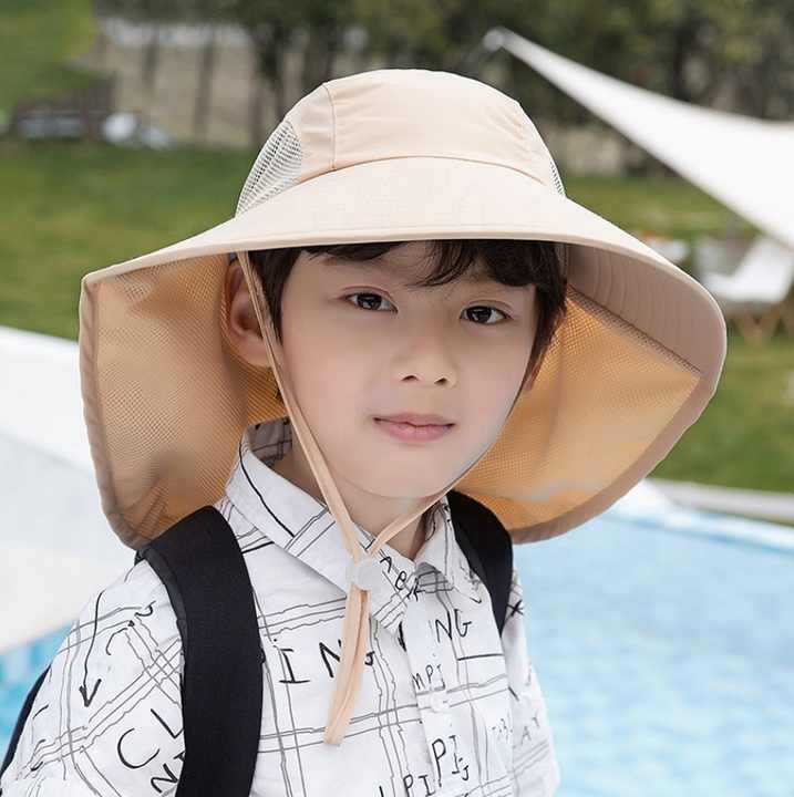 thumbnail interactive-video image 1 of LLmoway Kids Sun Protection Bucket Hat - Quick-Dry Polyester, Wide Brim, Mesh Sides, Adjustable For Ages 3T-8T 1 of 11