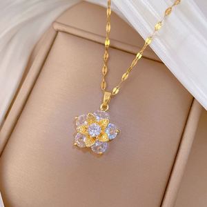 Stainless Steel Jewelry Set Non Fade Shiny Zircon Flowers Charm Pendant Necklace Earring for Women Clavicle <b>Chain</b> Choker Jewelry - Product Image 3