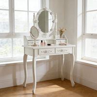 Coiffeuse blanche moderne avec miroir LED, table de maquillage en bois, 2 tiroirs de rangement, pour chambre, appartement, hôtel, vente en gros