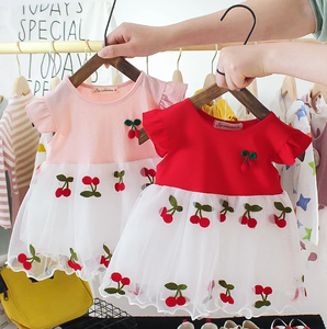 Vestito Estivo per Bambine con Maniche a Sbuffo, Abito Principessa in Tulle con Fiocco e Ricamo a Ciliegia - Product Image 6