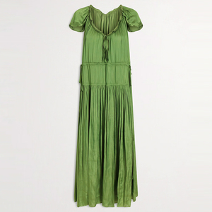 Abito Midi Fluido con Volant in Raso <span class=keywords><strong>Verde</strong></span> a Maniche Corte e Vita con Coulisse, Personalizzato da Wisrise Fashion Factory per <span class=keywords><strong>Donna</strong></span> - Product Image 5
