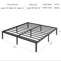 Cadre de lit de rangement moderne avec sommier pour chambre et salon, base de lit en métal taille Full Queen