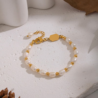 Assortiment de Bracelets Perles Charmants et Variés, Chaîne en Acier Inoxydable 304 Doré, Pendentifs Perles d'Eau Douce, Accessoires de Poignet