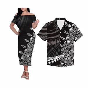 1 MOQ Polynesian Tribal His-and-Hers Clothes Casual Women Short Sleeve Dress & Men Shirt Couples Suit Custom Lovers Clothing