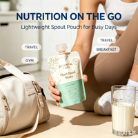Pochette souple personnalisée avec bec verseur, qualité alimentaire, anti-fuite, pour boisson protéinée végétalienne, boisson nutritive, logo personnalisé OEM