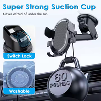 Support de téléphone universel 2-en-1 flexible pour voiture - Fixation réglable pour grille d'aération et tableau de bord avec ventouse puissante (anti-tremblement, rotation à 360°)