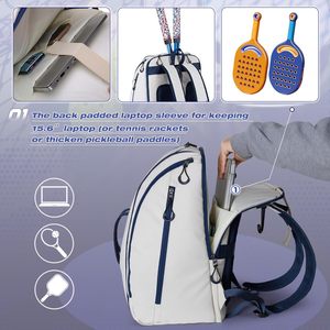 Sac de pickleball tendance en PVC 600D résistant à l'eau avec poche pour ordinateur portable et compartiment à chaussures, capacité 4 raquettes, crochet de clôture, 30-40L - Product Image 5