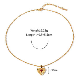 จี้รูปหัวใจประดับทับทิม ชุบทอง 14k 18k ทำจากสแตนเลสสตีล 316L สไตล์วินเทจ ขายส่งสำหรับผู้หญิง - Product Image 5