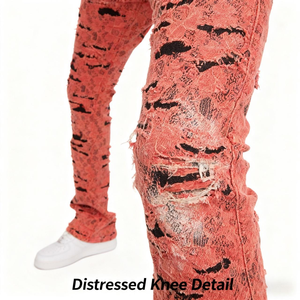 Jeans Gotici Rossi e Neri da Uomo AeeDenim, Gamba Dritta con Sovrapposizioni, Stile Grunge Streetwear, Denim Distressed Punk, Logo Personalizzato - Product Image 5