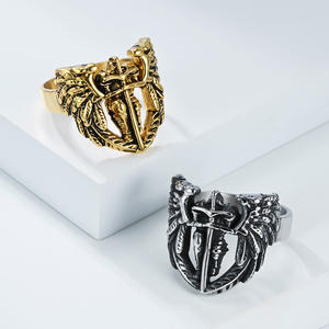 Mountain And Sea Saint Michael Archangel <b>Ring</b> Men's <b>Titanium</b> Steel Wing Design Index Finger <b>Ring</b> Everyday Wear - Product Image 2