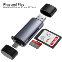 Lector de Tarjetas SD y TF de Alta Velocidad Tipo-C+USB-A 2.0, Personalizable de Fábrica, Compatible con Android/Windows/Mac/Linux, Instalación Externa