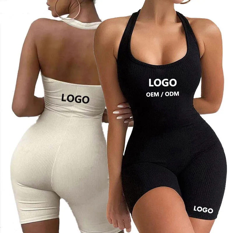 Custom Logo Bodysuits One Shoulder Hip Lift One Piece Bodycon Trousers Sports Playsuits Custom Jumpsuit Women