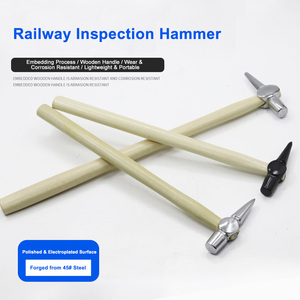 Martillo de inspección con mango de madera y cabeza de acero para mantenimiento de vías de tren - Product Image 3