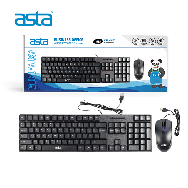 ASTA 104 Keys USB Wired Keyboard and Mouse Set Office Plug Play Computer Mice Custom Language Logo Package Wholesale