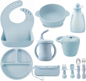 Ensemble de bols et assiettes pour bébé en silicone de qualité alimentaire, avec couvercle et base à ventouse, sans BPA, certifié LFGB, durable pour les repas des enfants - Product Image 1