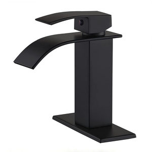 Grifo de un solo agujero de acero inoxidable para lavabo de baño, Grifería de lavabo con cubierta chapada en cascada - Product Image 1
