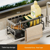 Organisateur d'évier multifonctionnel sans perçage, support d'éponge amovible avec bac de récupération des eaux, plateau auto-drainant pour évier de cuisine