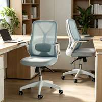 Chaise de bureau ergonomique moderne pour la maison et le travail, avec dossier haut confortable, support lombaire, accoudoirs fixes, appuie-tête réglable, en maille