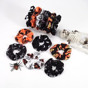 Elastici per capelli di Halloween morbidi con teschio di zucca autunnale fantasmi legacci per capelli a ragnatela pipistrello elastici Scrunchy fasce per capelli regali - Product Image 2