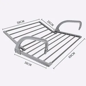 2022 New Design Stainless Steel Hanging Wire Clothes Drying Balcony Window Sill Folding Towel Rack