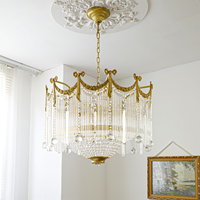 Lustre vintage français en cristal doré avec pompons, suspension de luxe à perles rondes, lampe élégante à cadre en laiton pour salon, salle à manger, chambre à coucher