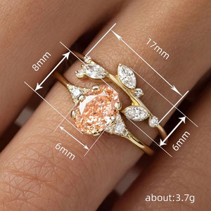 Set di Anelli da Donna con Foglie Floreali e Zirconia Cubica, Gioielli Minimalisti Impilabili alla Moda - Product Image 3