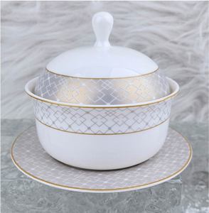 Service de vaisselle en céramique de luxe moderne pour plus de 10 personnes, motif incrusté d'or, assiettes et bols ronds sous glaçure, compatibles lave-vaisselle, pour les fêtes - Product Image 6