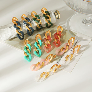 Lightweight Waterproof Resin Twist <b>Chain</b> <b>Stud</b> <b>Earrings</b> Glossy Stainless Steel Gold Plated Ear Ornaments For Female Party Gifts - Product Image 3