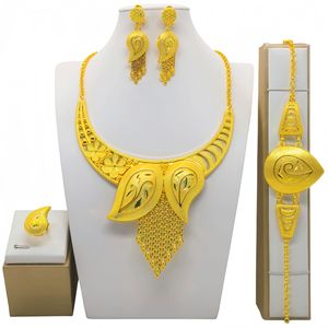 African 24K Gold Plated Jewelry Set Necklace Earrings Ring Women <b>Wedding</b> Ethnic Style Dubai Party <b>Accessories</b> - Product Image 3