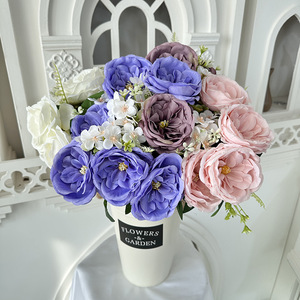 Bouquet de roses artificielles en soie Queyiyi, 9 têtes de hibiscus, style nordique, décoration d'intérieur, accessoires de mariage - Product Image 1