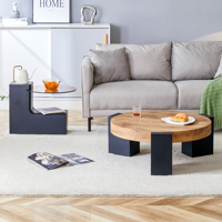 Table basse moderne en panneaux de bois, pieds en MDF, design séparable, plateau en verre double couche, mobilier écologique pour la maison