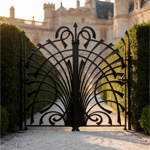 Portail décoratif en <span class=keywords><strong>fer</strong></span> <span class=keywords><strong>forgé</strong></span> de 6 pieds, style vintage français, surface galvanisée pour entrée de jardin ou de cour - Product Image 3