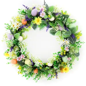 Wholesale spring Artificial Easter wreaths 58CM plastic egg easter wreath decoration for front door hanging Wall Home decor