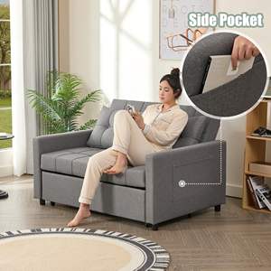 أريكة مقاس 52 بوصة بسرير قابل للسحب 3 في 1 قابلة للتحويل مع مسند ظهر قابل للتعديل وجيوب جانبية - Product Image 5