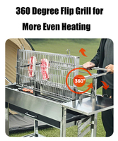 Barbecue au charbon de bois de 1100 mm de hauteur avec grille inclinable, étagère à condiments et grille inférieure inclinable