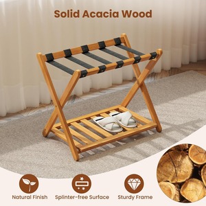 Walnut Folding <b>Suitcase</b> Stand with <b>Storage</b> with Shoe Shelf Shelf Acacia Wood Frame Folding <b>Suitcase</b> Stand for Guest Room - Product Image 2