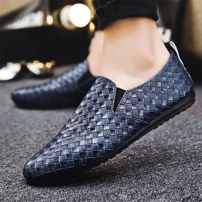 Shujin — mocassins en cuir pour hommes, chaussures tendance en treillis et diamant