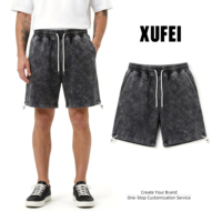 Shorts amples pour hommes XUFEI en molleton épais 100 % coton, délavé à l'acide, avec cordon de serrage, personnalisables avec logo OEM, style streetwear, pour la gym