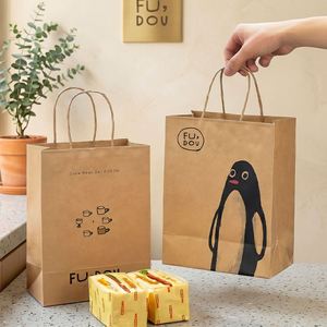 Custom Logo Printed Eco-Friendly Recyclable <b>Biodegradable</b> Disposable Kraft Paper Takeout Coffee <b>Packaging</b> Bags Twisted Handles - Product Image 3