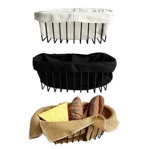独特的黑白帆布衬里长篮法式面包甜点糕点餐厅快餐面包储存篮
