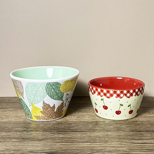 Juego de tazones de cerámica, porcelana, diseño retro con patrón de hojas y cerezas, para desayuno o merienda - Product Image 2
